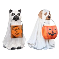 halloween trick or treat candy bowl pumpkin dogcat statue figurine decorations event resin snack bucket bowl holder