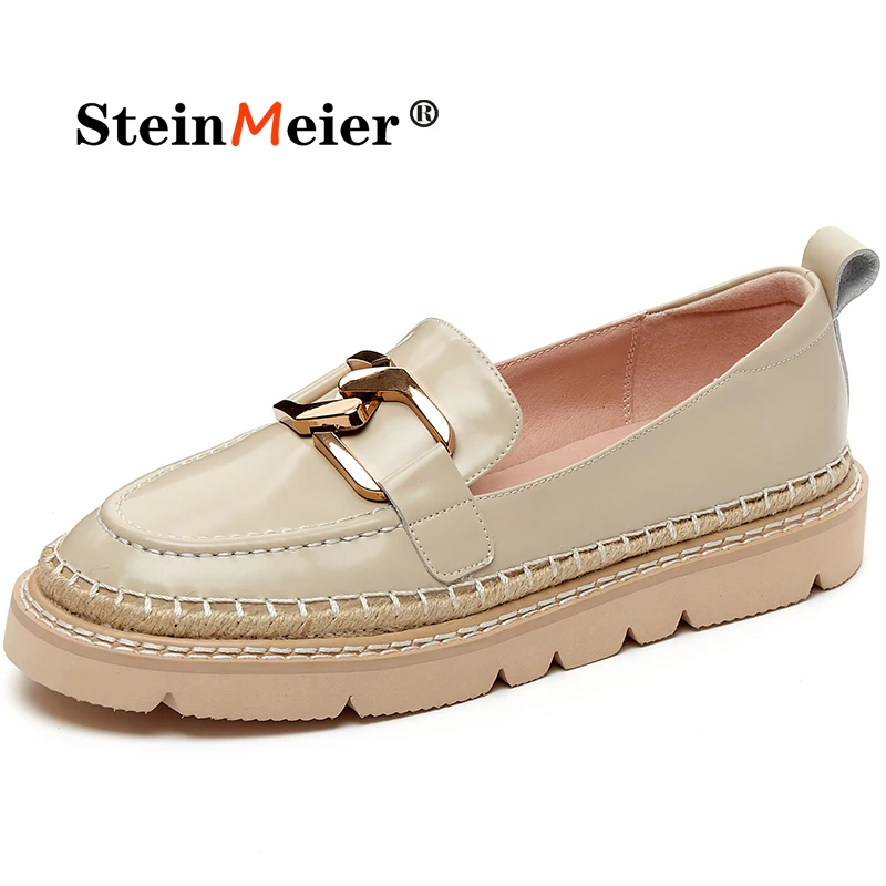 Туфли женские из натуральной кожи броги без застежки на платформе плоская