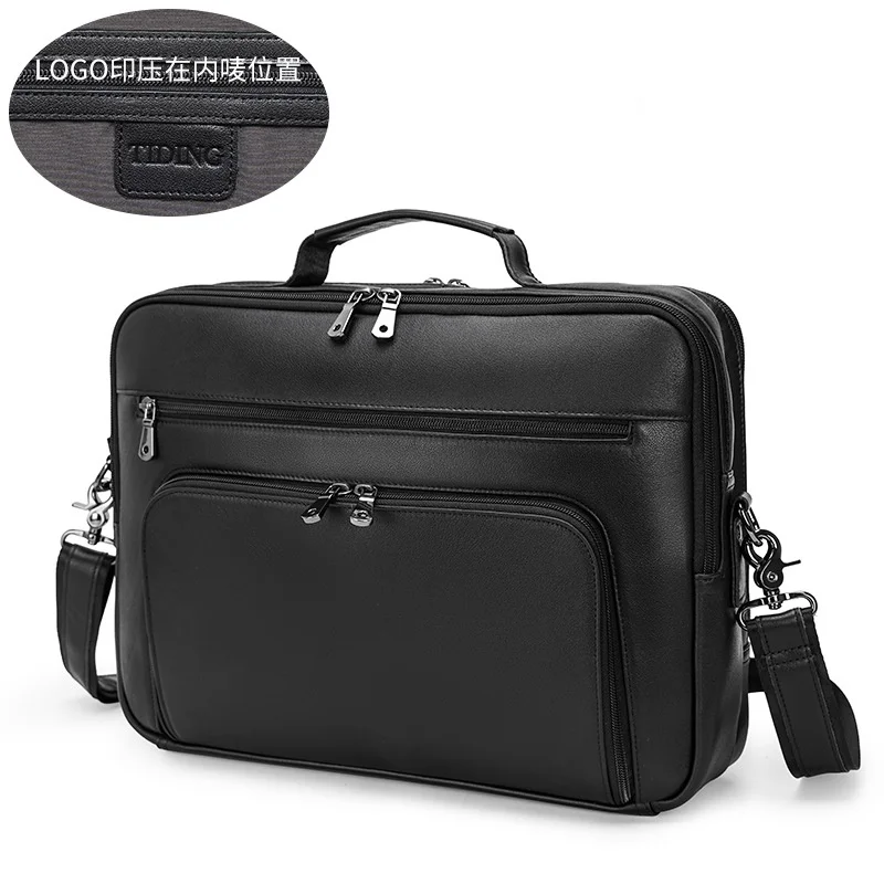 

17" Laptop File Business Hand Travel Briefcase Bag Man Black Real Leather Bags 2021 Male Fashion Brand Designer Briefcases