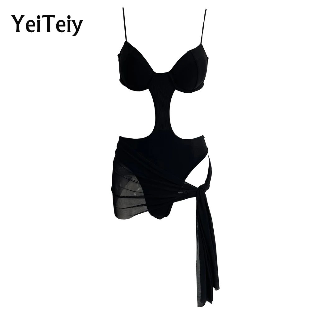 

Yeiteiy Summer Black Sexy Swimsuit Ladies Sleeveless Hollow Sling Jumpsuit Fashion Temperament Beach Party Wear