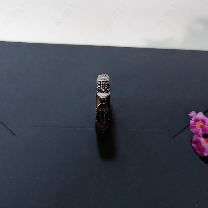 SLJELY модное Настоящее серебро 925 пробы унисекс черное геометрическое кольцо на