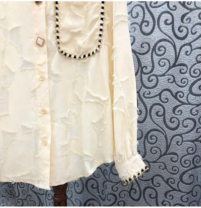 

2020 Autumn Fashion Shirts High Quality Blouses Women Turn-down Collar Striped Color Block Patchwork Long Sleeve Elegant Shirts