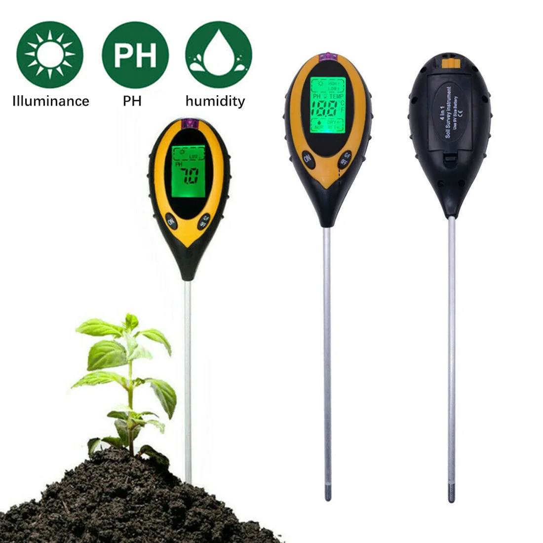 

Измеритель PH почвы 3/4 в 1, тестер влажности PH, температуры, интенсивности солнечного света, анализатор кислотности и щелочи