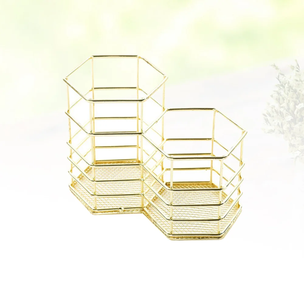 

Double Hexagonal Penholder Creative Practical Iron Sundries Storage Holder for Pen Sundries Flower (Golden)