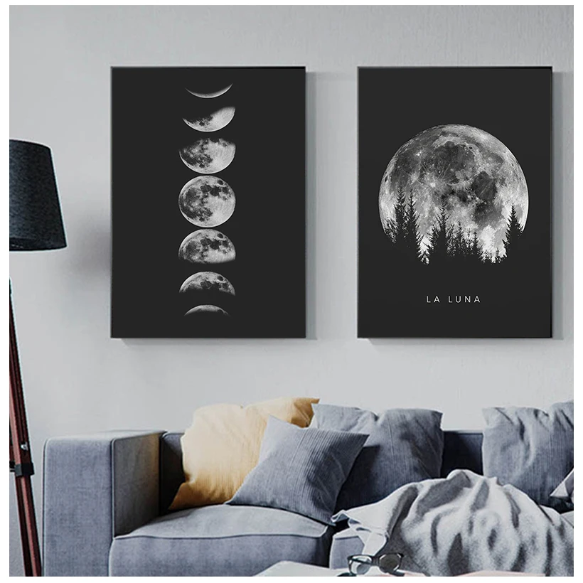 Плакат с изображением полной луны минималистичное художественное оформление
