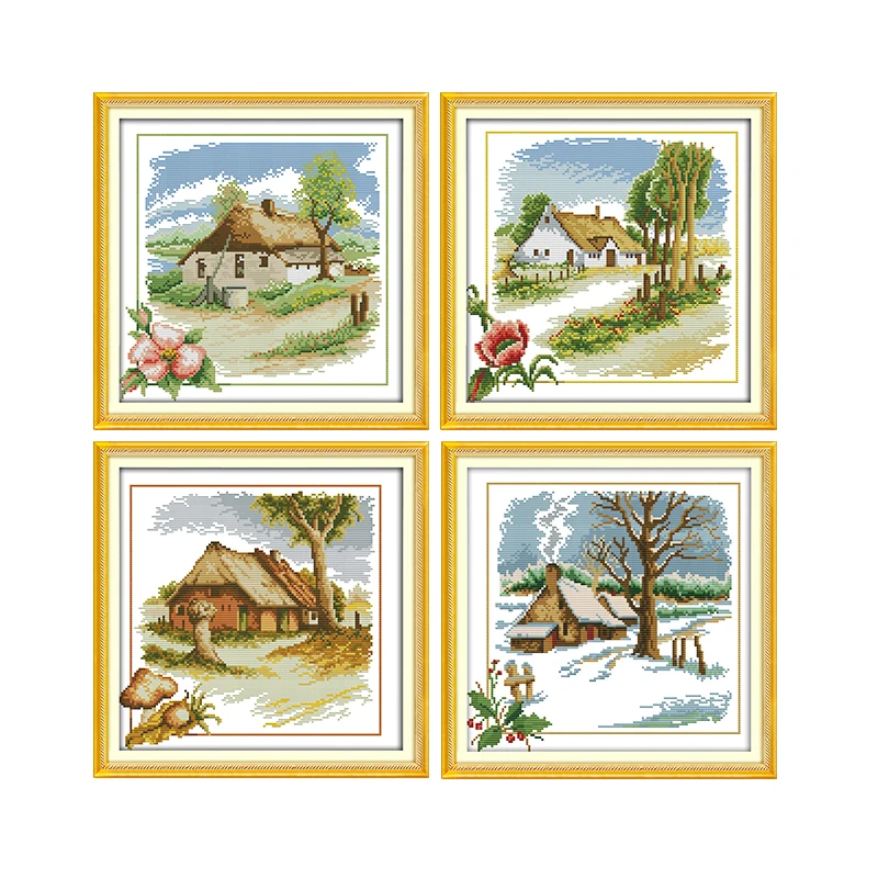 Joy Sunday Rural Cottage Four Seasons Scenery 11CT 14CT наборы крестиков набор вышивальные для