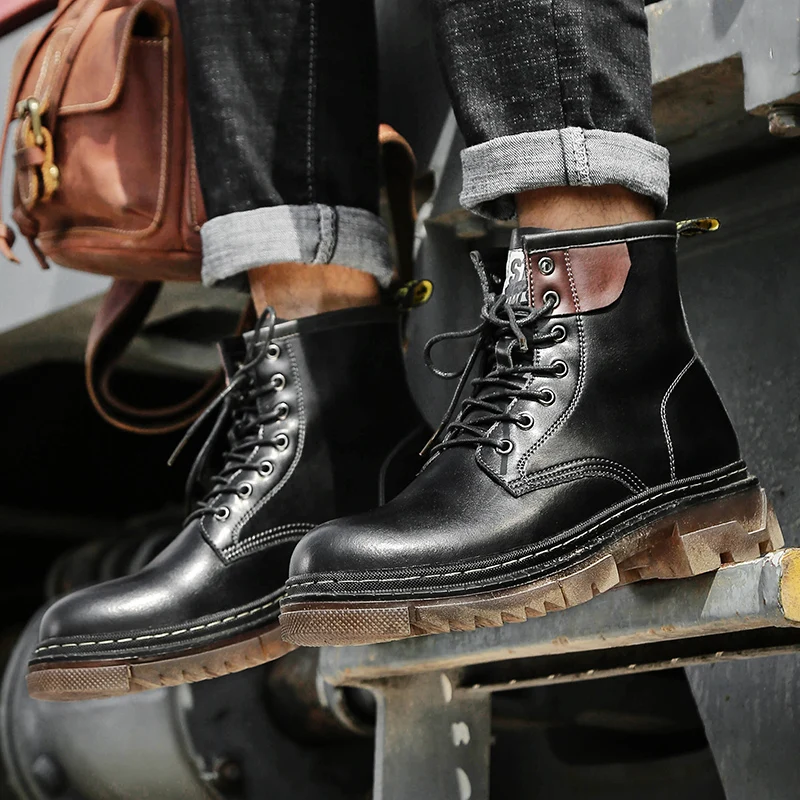 Ботильоны мужские демисезонные из натуральной кожи в стиле милитари|Ботинки| |