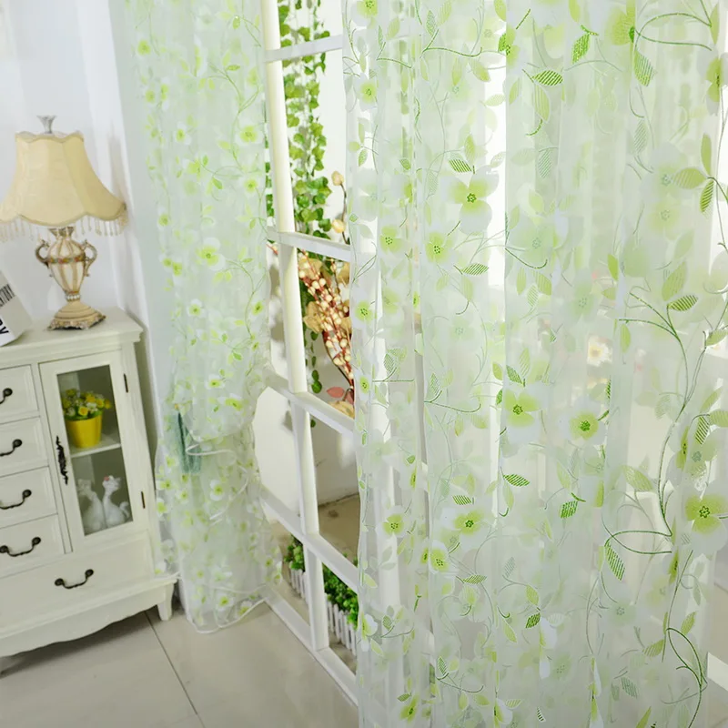 Urijk Home Textile Willow Flower Curtains Blinds Voile Tulle Room Curtain Sheer Panel Drapes For Bedroom Living Kitchen | Дом и сад