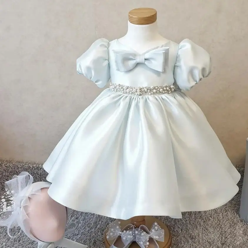 

Платье для девочек на первый день рождения с бусинами на церемонии крещения одежда для маленьких девочек элегантные платья принцессы плать...