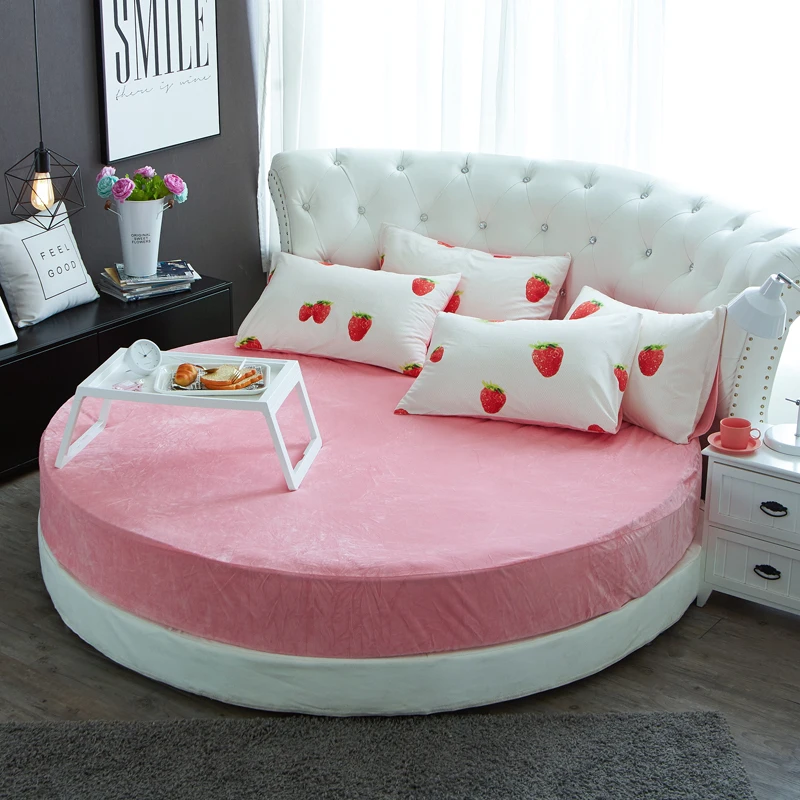 Зимняя круглая натяжная простыня кораллового цвета хрустальные бархатные