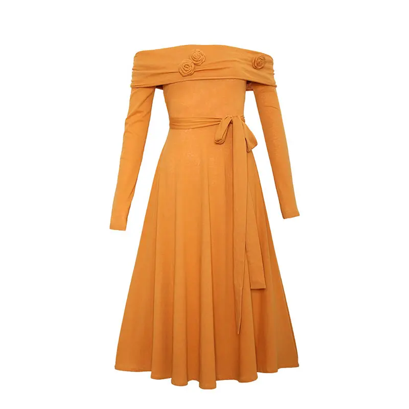 

XITAO Knitted Dress Off Shoulder Solid Color Bandage Pleated Goddess Fan Casual Style Loose 2021 Summer Sexy Dress WLD6305