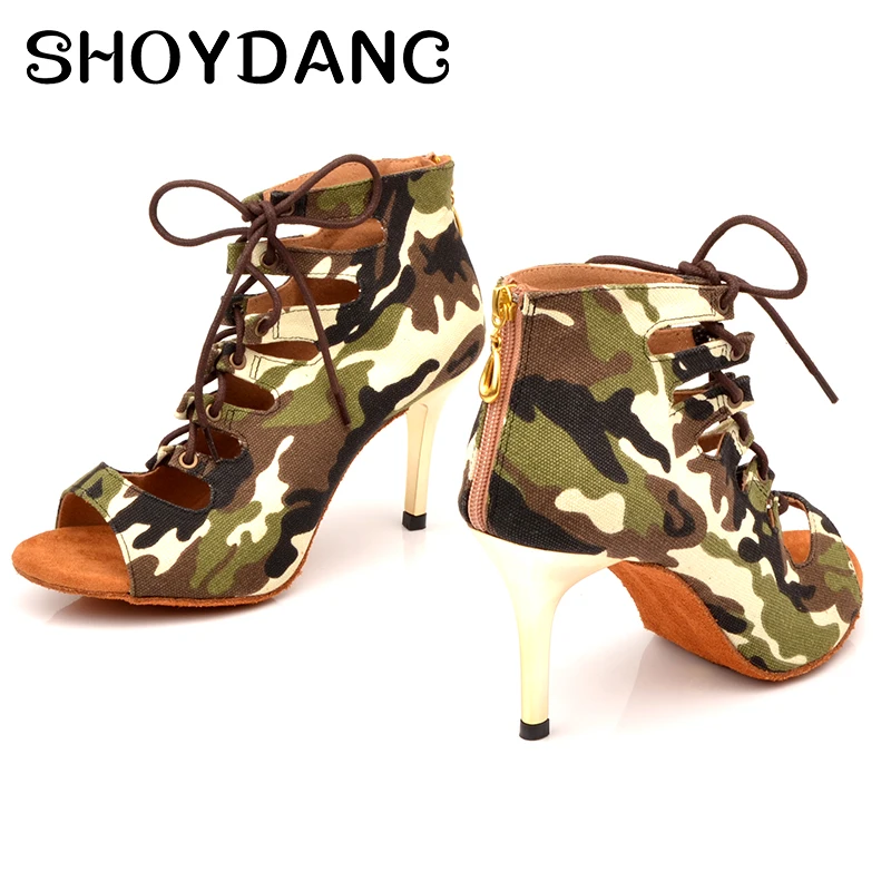 Туфли женские камуфляжные для латиноамериканских танцев обувь бальных на