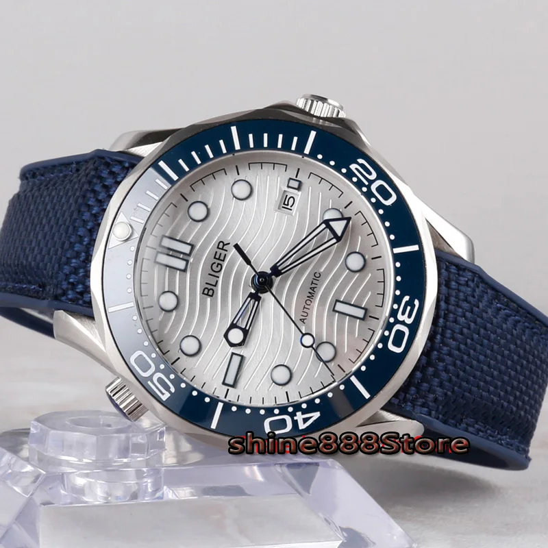Мужские автоматические механические светящиеся водонепроницаемые часы Bliger 41 мм