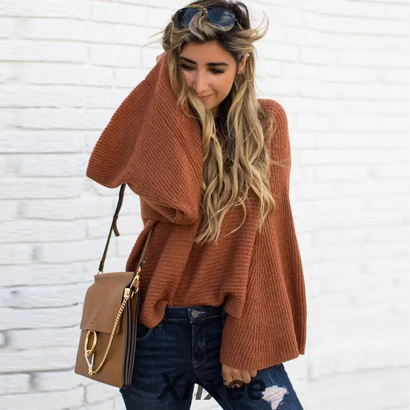 Женский трикотажный свитер с длинным рукавом расклешенным | Женская одежда