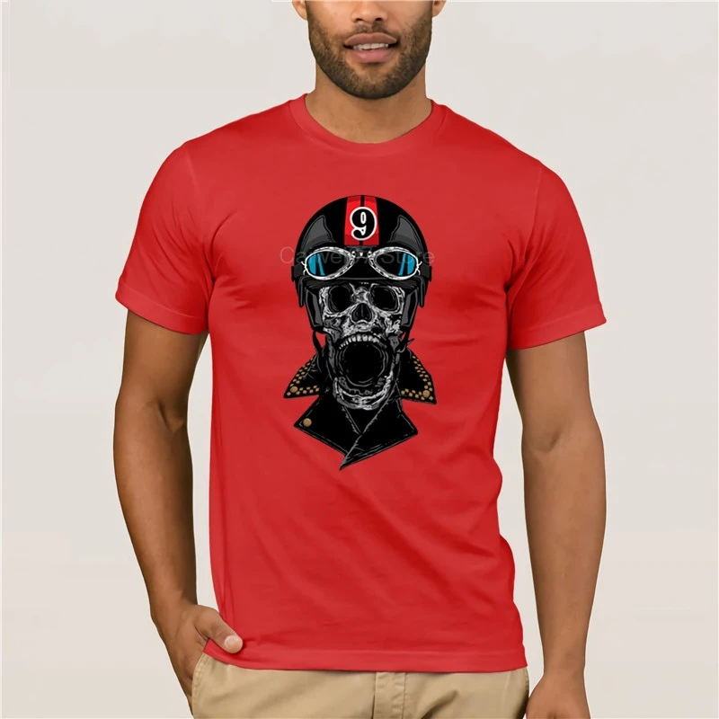 

round neck cool man's T-shirt Skull Skeleton gun Gothic shirts Punk Tee vintage rock Men's Cartoon Fun T-shirt