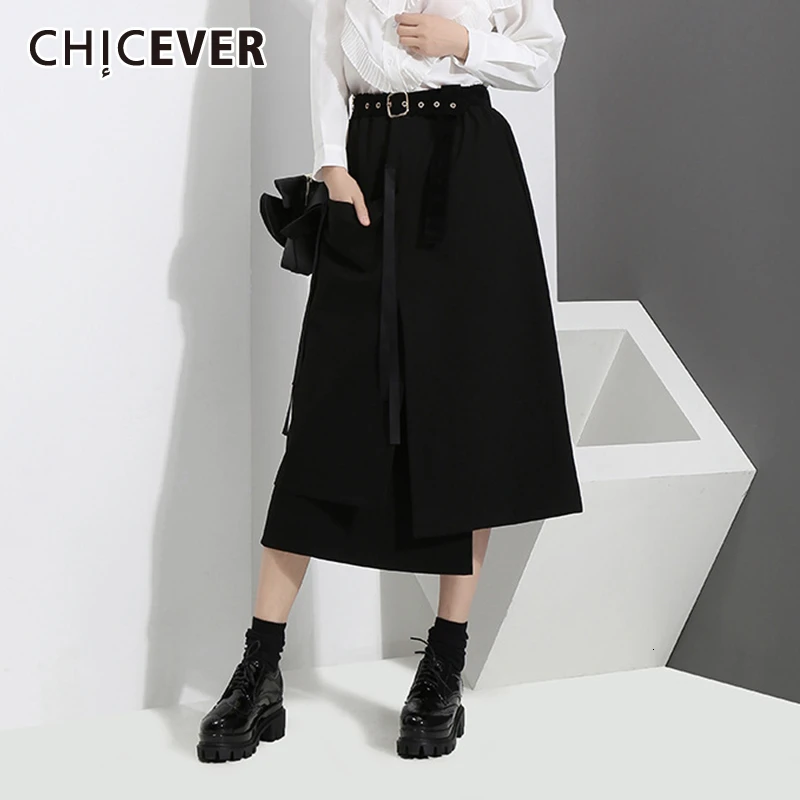 CHICEVER Женская юбка на шнуровке с бантом высокая талия асимметричная повседневная