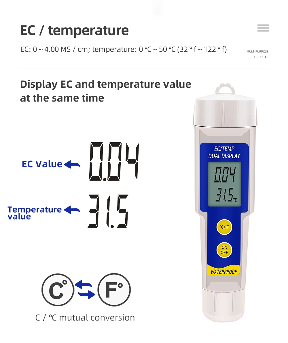 EC-315 EC почвы Температура тестер Водонепроницаемый 0 ~ 4 00 ms/cm 2 в 1