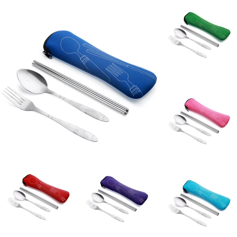 Портативная посуда из нержавеющей стали сумка для улицы ткани 3 шт. Легкий