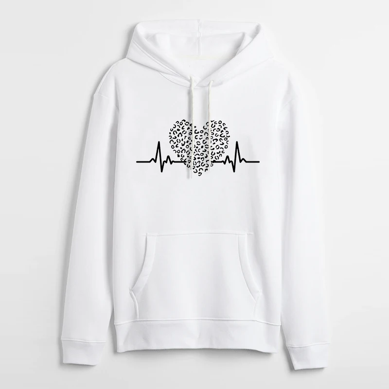 

Leopard Heartbeat Long Sleeve Print Cotton Hoodies Women Street Clothes Cute Lady Fashion Top Femme Harajuku Graphic Sweatshirt