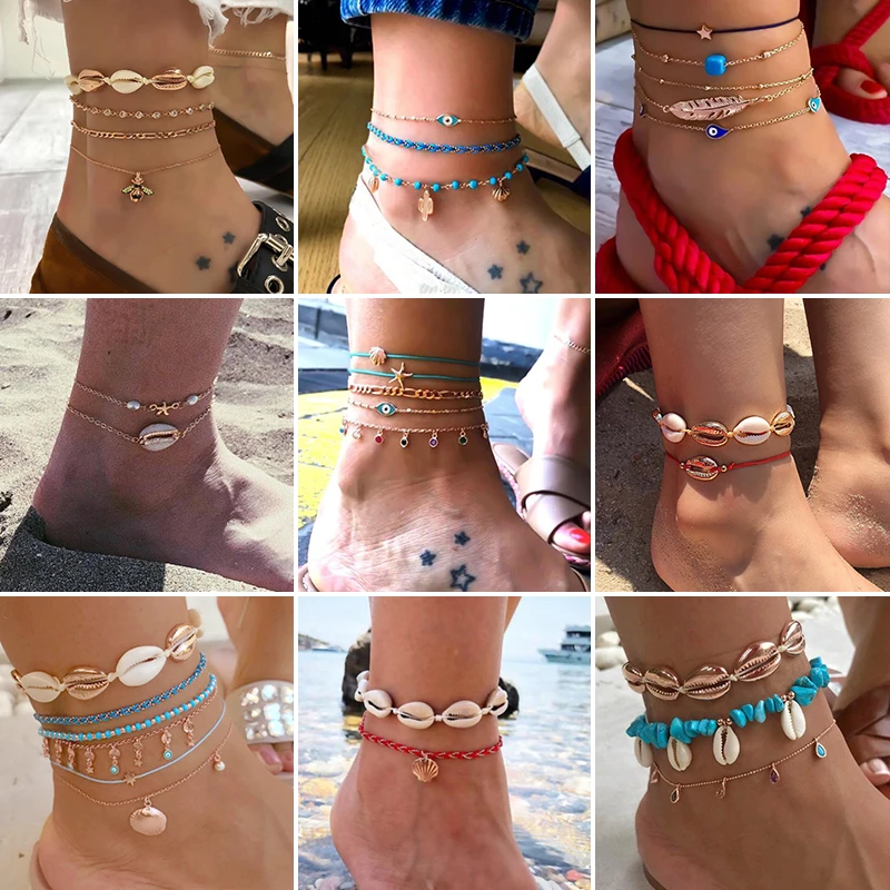 4 шт./компл. модный шарм Геометрическая оболочка Хрустальная пчела цепочка ножной