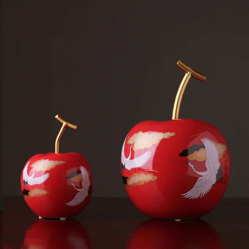 New Chinese Creative Red Apple Pear Figurine Living Room TV Cabinet Xiangyun Crane Feng Shui Ornaments Home Decoration Crafts | Дом и сад