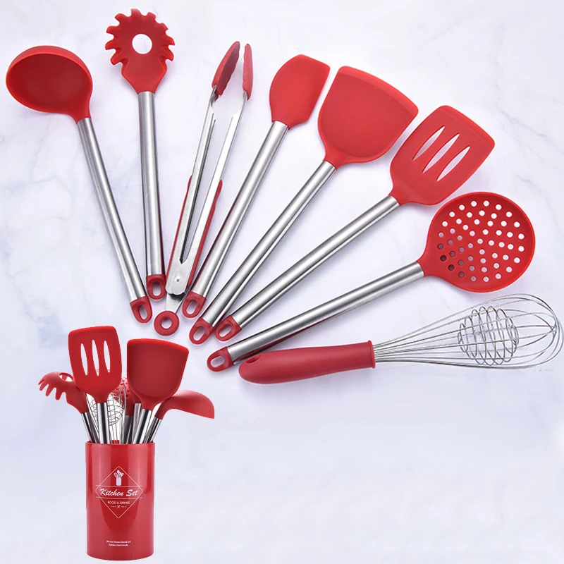 Силиконовая кухонная утварь с антипригарным покрытием ручка из нержавеющей