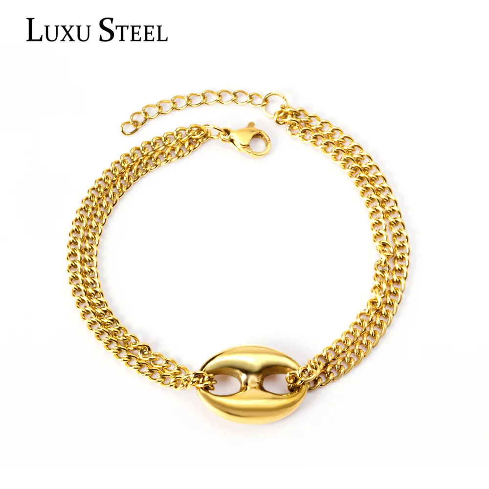 

LUXUSTEEL Trendy Vintage Stainless Steel Bracelets Women Accessoires Gold Color Layer Link Chains Bracelets Bangles Patry Gift