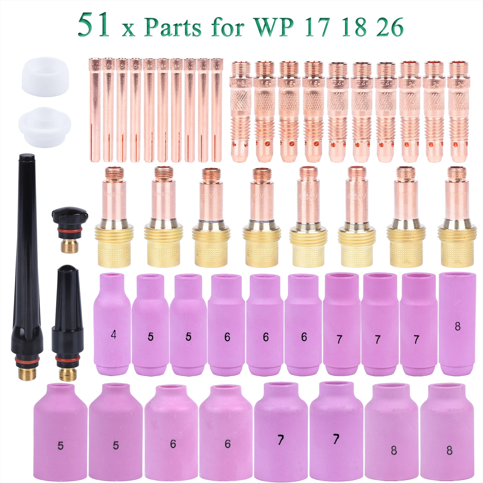 Газовые линзы для сварофонарь WP17/WP18/WP26 51 шт. цанги и Корпус задней крышки TIG