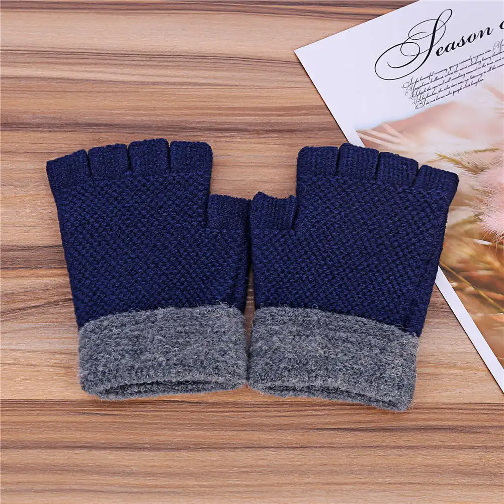 Новые мужские теплые зимние плотные перчатки шерстяные вязаные митенки на