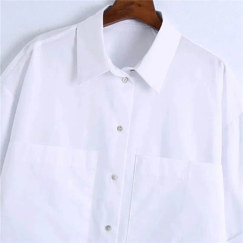 

PSEEWE Za 2021 Oversized White Shirt Woman Fashion Short Sleeve Summer Women Blouses Casual Button Up Large Size Women's Shirt