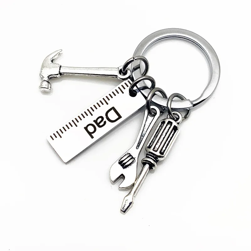 Dad Letters Keychains Creative Hammer Screwdriver Wrench Keyring Handbag Decor Tassel Hanging Pendant Father's Day Gifts