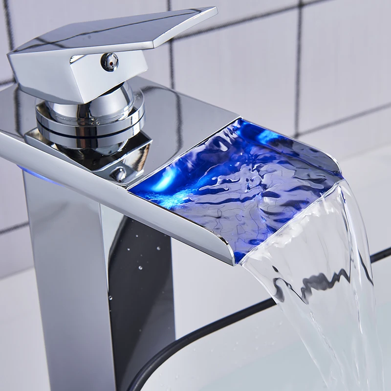 FMHJFISD Chrome LED Color Changing Waterfall Bathroom Faucet Vanity Sink Mixer Tap Bronze Wholesale And Retail New torneira |