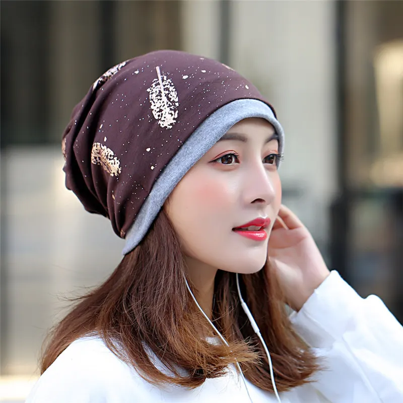 

[DINGDNSHOW] 2019 Beanies Hat Skullies Cotton Warm Winter Cap Ladies Print Flower Bonnet Hat Knitted Cap Women