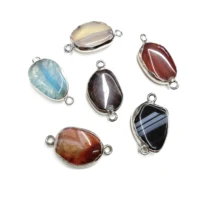 natural stone agates pendant irregular shape double hole connector for jewelry making diy elegant necklace bracelet accessories