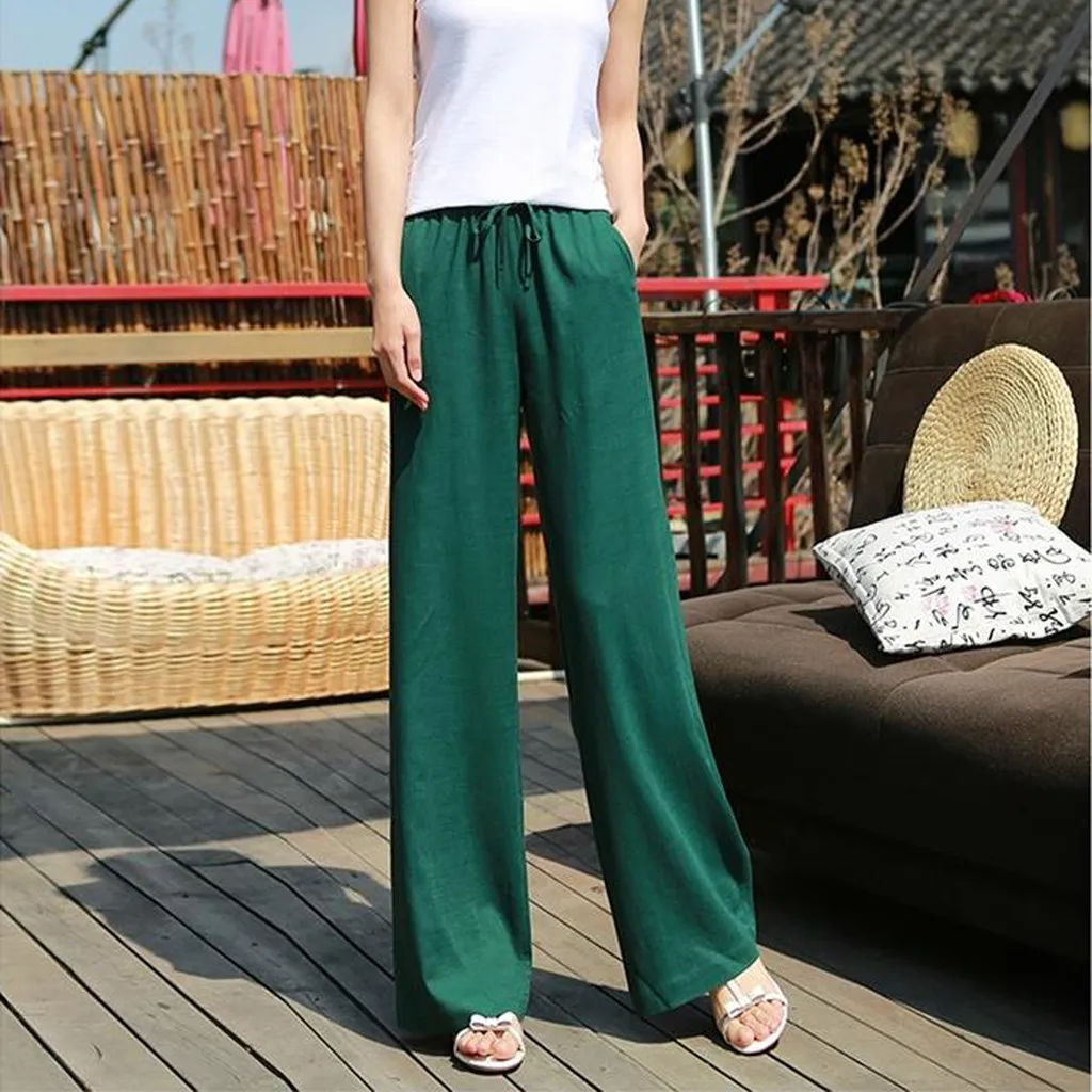 Женские брюки мешковатые широкие для женщин чистый цвет на шнуровке