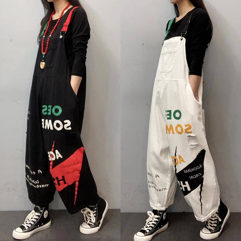 Для женщин на подтяжках комбинезон Спагетти ремень принт в виде букв джинсы