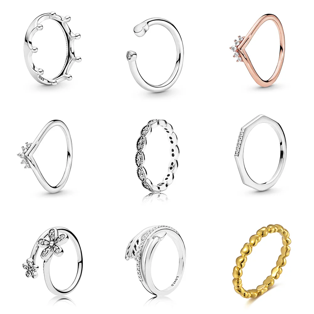 

925 Sterling Silver Ring Charms Women Finger Crown Ring Rose Gold Flower Heart Cupids Arrow Style For Women Party Jewelry
