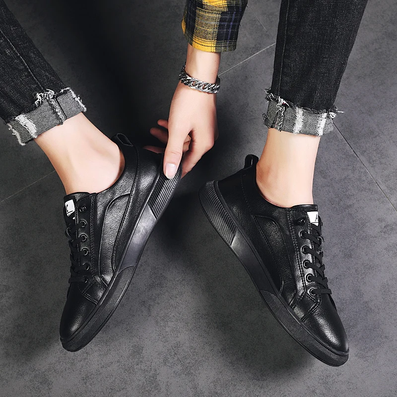 Мужская Уличная Повседневная обувь мужские кожаные туфли лоферы на шнуровке