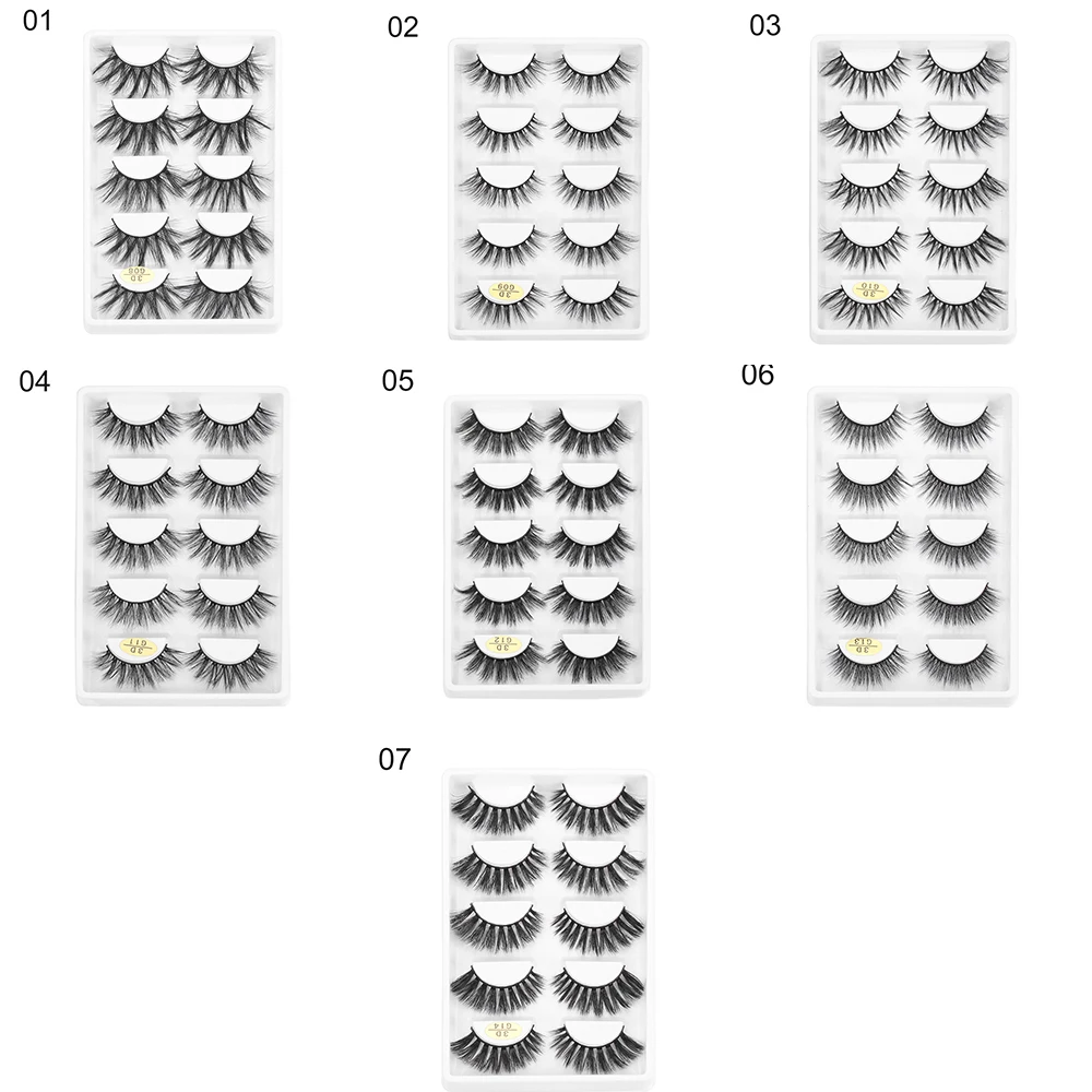 

5Pairs 3D Faux Mink Hair Handmade Fluffy Wispy Natural Long maquillaje Lashes Faux Cils False Eyelashes Extension Makeup Tools