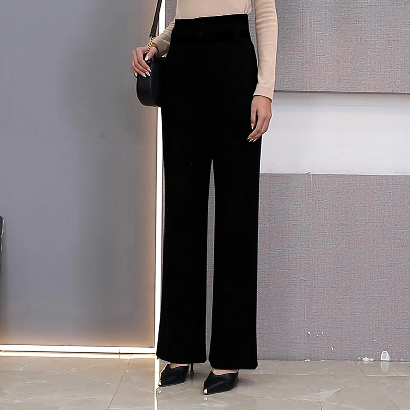 

YUEY Spring New Style Casual Women Wide leg Pants Fashion Cotton Elastic Comfortable Large Size High-waisted Suit Trousers