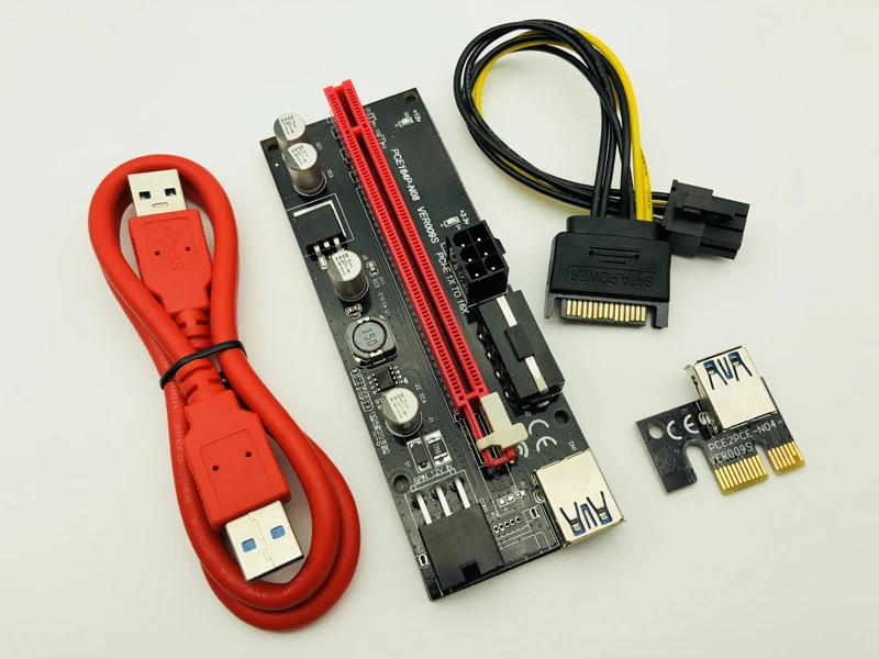 

009S PCIE RISER 6PIN 16X Adapter with 2 LEDs Express Card Sata Power Cable and 60cm USB 3.0 Cable for BTC Miner Antminer Mining