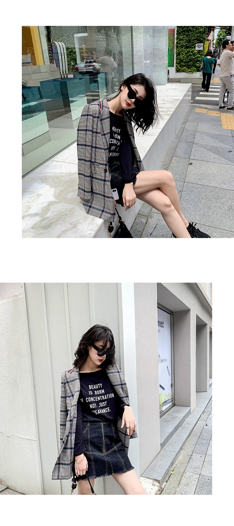 Women Winter Autumn Plaid Suit Jacket Female Coat Fashion Clothing Slim Blazer