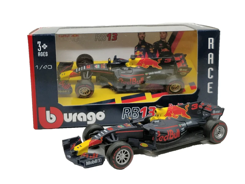 BBurago F1 весы 1:43 RedBull AMG W05 W07 SF71H SF70H SF16 RB13 RB14 RB15 SF90 литья под давлением гоночный автомобиль модель Машинки Игрушки - Цвет: RB13 Nr3 D.Ricciard