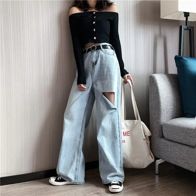 

The same kind of jeans wide leg pants with holes for women