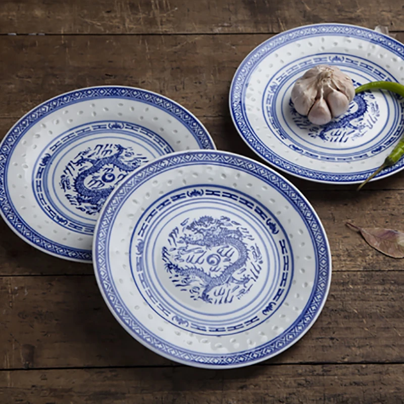 6 10 дюймовые обеденные тарелки в стиле ретро Цзиндэчжэнь из синего и белого