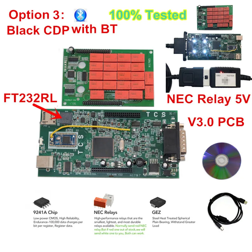 Black CDP no BT TCS,1+ keygen Multidiag Pro Bluetooth v3.0 pcb OBDIICAT-CDP 5V Красный NEC Реле мульти диагональ Pro OBD2 диагностический сканер - Цвет: Black CDP no BT