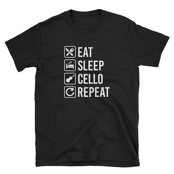 

Футболка с надписью "Eat Sleep" и рисунком виолончели