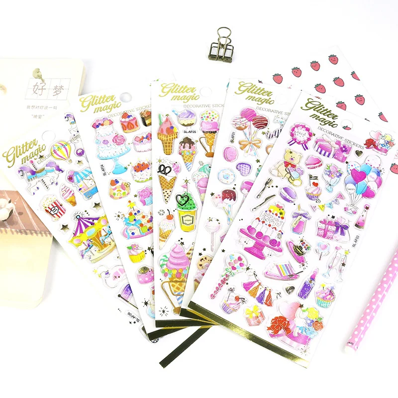 

Милые золотистые 3d-наклейки с кристаллами для праздничной вечеринки, развлекательные Декоративные наклейки для украшения торта, скрапбуки...