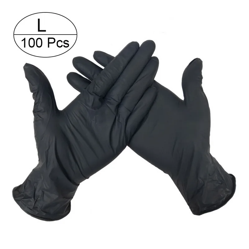 black L 100 шт 3 цвета одноразовые латексные перчатки для мытья посуды/кухни/медицинских/рабочих/резиновых/садовых перчаток универсальные для левой и правой руки - Цвет: black L