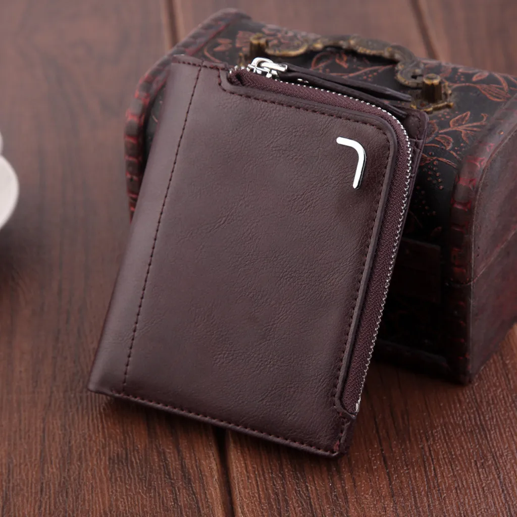 MAIOUMY Fashion Pu Leather Cheap Coin Purse Men's Short Style Vintage Multi-function Zipper Coin Purse Card Holder Bag